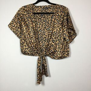 Satin shiny animal print coverup cardigan tie front wide flowy short sleeves 4